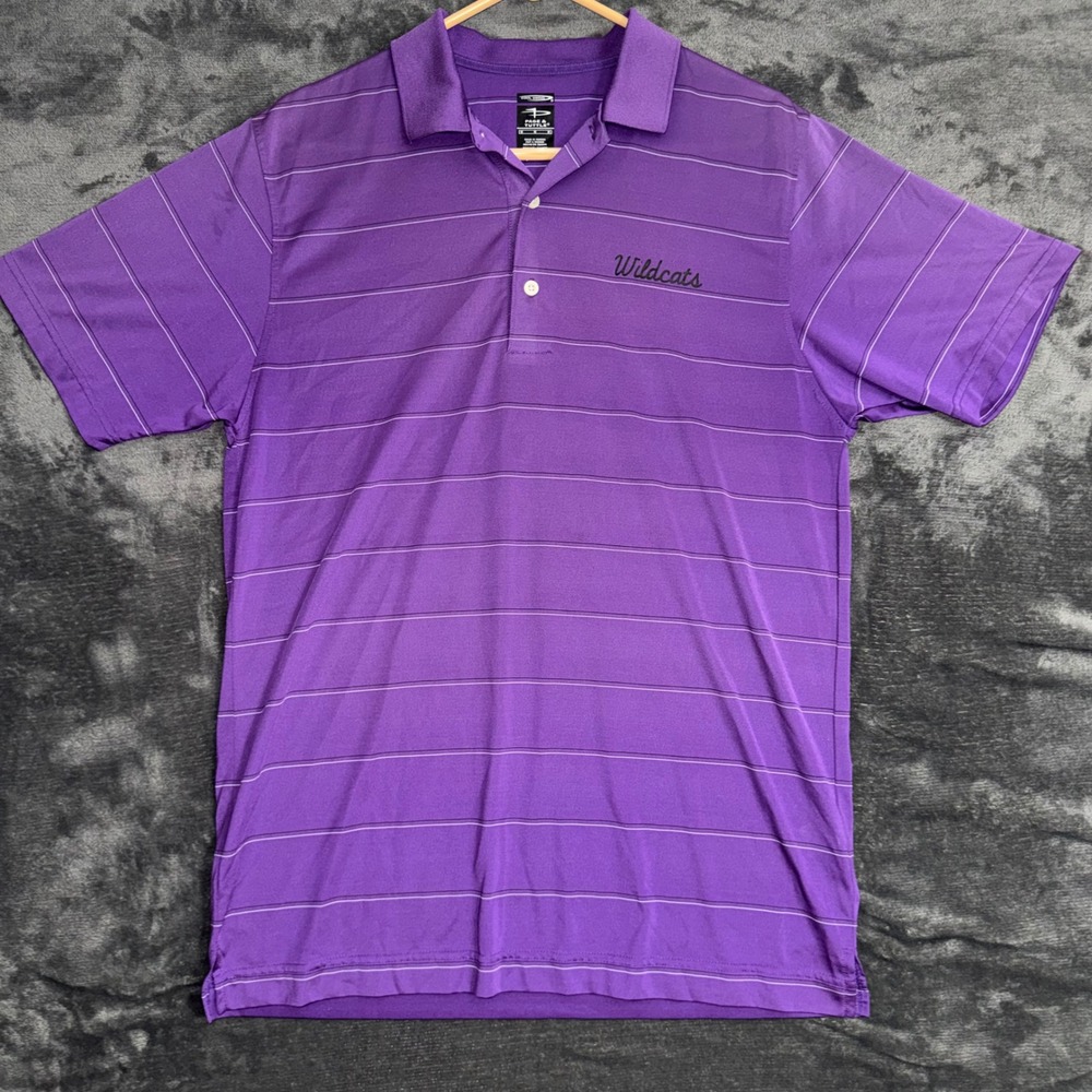 Men's Medium Page & Tuttle Polo Shirt Purple Excellent Striped Wildcats Golf
